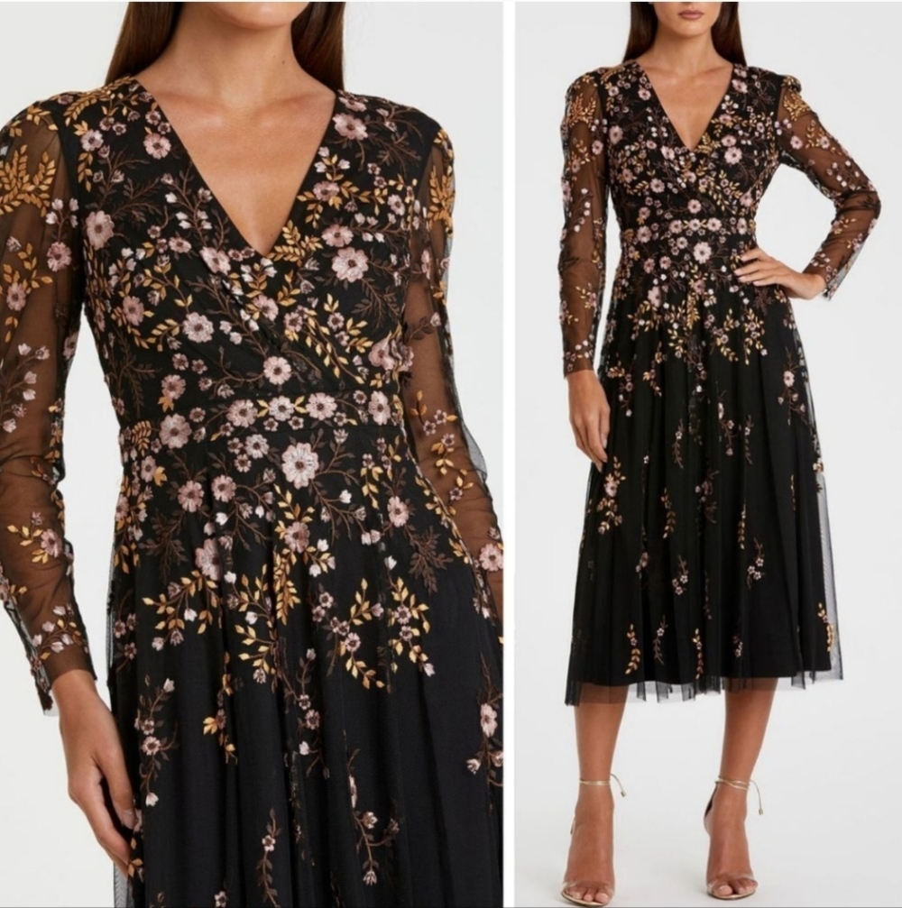 MAC DUGGAL Floral Embroidered Dress
